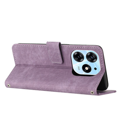For Tecno Spark 10 Pro Skin Feel Stripe Pattern Leather Phone Case with Lanyard(Purple) by buy2fix