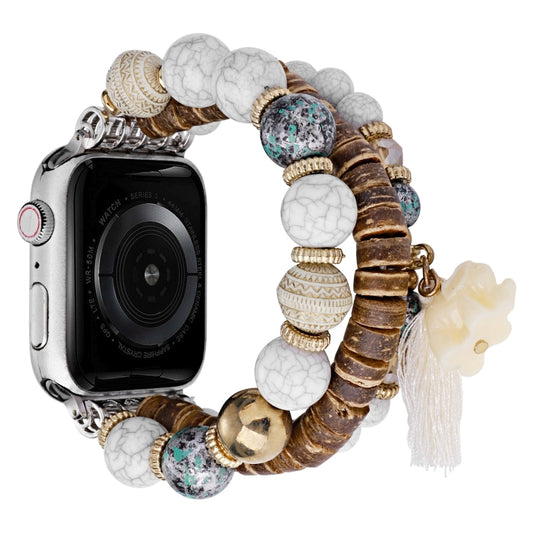 Beads Elephant Pendant Watch Band For Apple Watch 7 41mm(White) - Watch Bands by buy2fix | Online Shopping UK | buy2fix