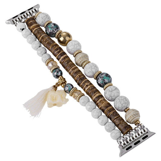 Beads Elephant Pendant Watch Band For Apple Watch 7 41mm(White) - Watch Bands by buy2fix | Online Shopping UK | buy2fix