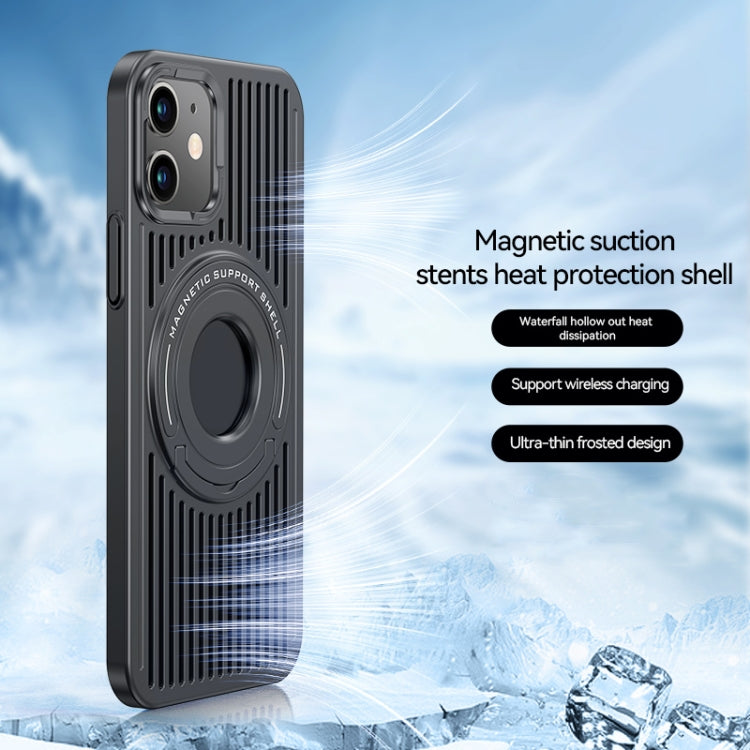 For iPhone 12 Cooling MagSafe Magnetic Ring Holder Phone Case(Black) - iPhone 12 / 12 Pro Cases by buy2fix | Online Shopping UK | buy2fix
