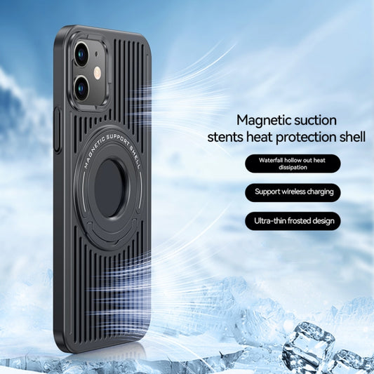 For iPhone 12 Cooling MagSafe Magnetic Ring Holder Phone Case(Black) - iPhone 12 / 12 Pro Cases by buy2fix | Online Shopping UK | buy2fix