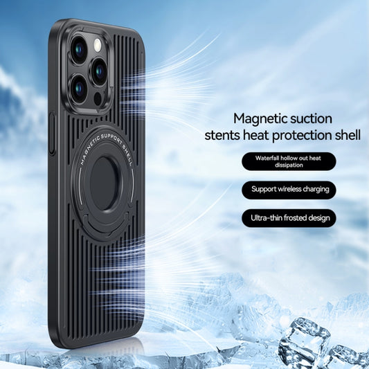 For iPhone 12 Pro Max Cooling MagSafe Magnetic Ring Holder Phone Case(Black) - iPhone 12 Pro Max Cases by buy2fix | Online Shopping UK | buy2fix