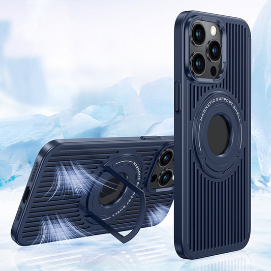 For iPhone 12 Pro Max Cooling MagSafe Magnetic Ring Holder Phone Case(Blue) - iPhone 12 Pro Max Cases by buy2fix | Online Shopping UK | buy2fix