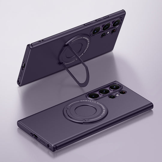 For Samsung Galaxy S23 Ultra 5G Matte Magsafe Magnetic Phone Case with Trolley Holder(Night Purple)