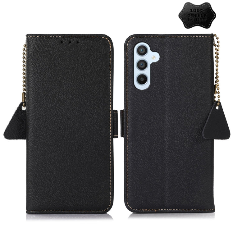 For Samsung Galaxy M54 5G Side-Magnetic TJ Genuine Leather RFID Phone Case(Black) by buy2fix