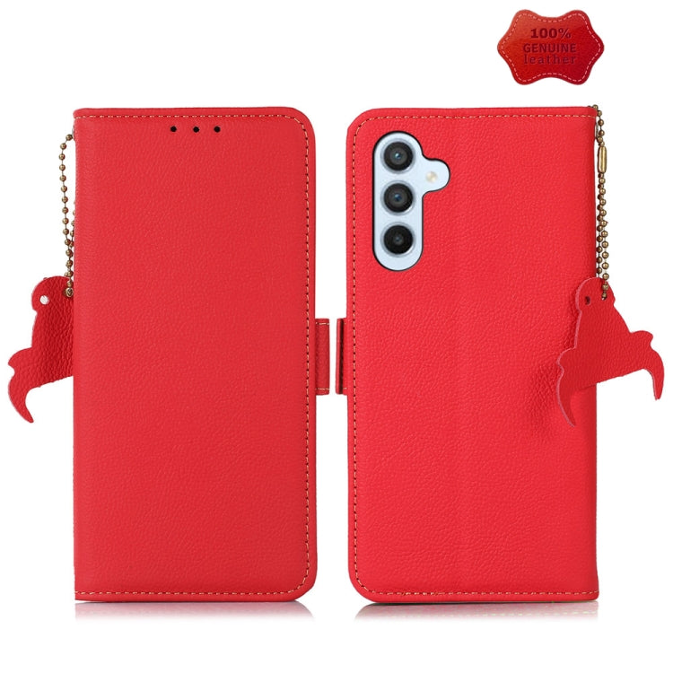 For Samsung Galaxy M54 5G Side-Magnetic TJ Genuine Leather RFID Phone Case(Red) by buy2fix