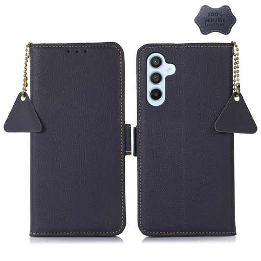 For Samsung Galaxy M54 5G Side-Magnetic TJ Genuine Leather RFID Phone Case(Blue) by buy2fix