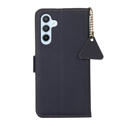For Samsung Galaxy M54 5G Side-Magnetic TJ Genuine Leather RFID Phone Case(Blue) by buy2fix