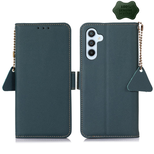 For Samsung Galaxy M54 5G Side-Magnetic TJ Genuine Leather RFID Phone Case(Green) by buy2fix