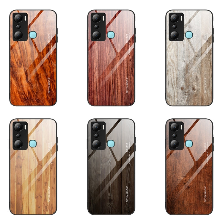 For Infinix Hot 20i Wood Grain Glass Phone Case(Black) - Infinix Cases by buy2fix | Online Shopping UK | buy2fix