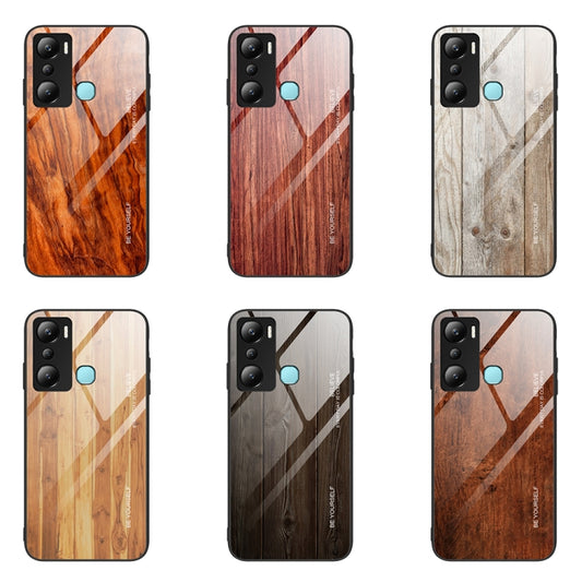 For Infinix Hot 20i Wood Grain Glass Phone Case(Black) - Infinix Cases by buy2fix | Online Shopping UK | buy2fix