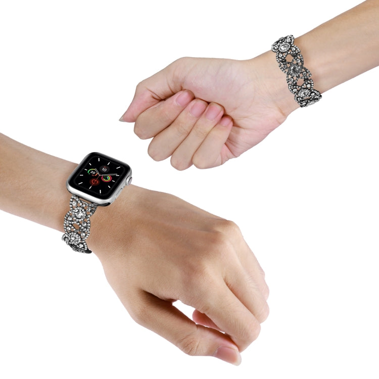 4-Petal Diamond Metal Watch Band For Apple Watch Ultra 49mm(Black) - Watch Bands by buy2fix | Online Shopping UK | buy2fix