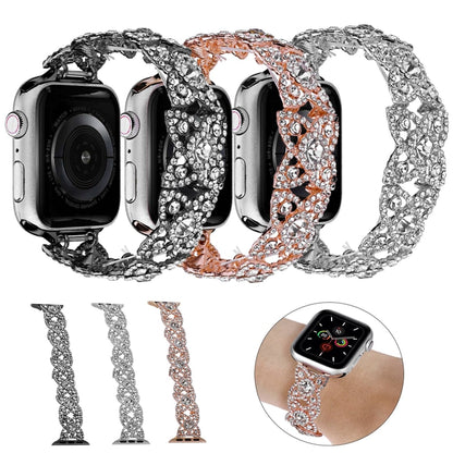 4-Petal Diamond Metal Watch Band For Apple Watch Ultra 49mm(Black) - Watch Bands by buy2fix | Online Shopping UK | buy2fix