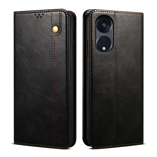 For OPPO A98 5G Oil Wax Crazy Horse Texture Leather Phone Case(Black) - OPPO Cases by buy2fix | Online Shopping UK | buy2fix