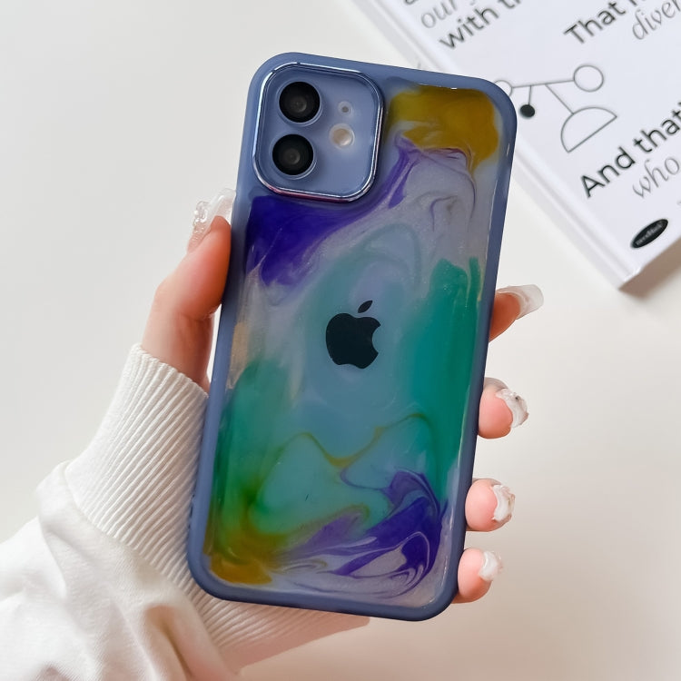 For iPhone 12 Oil Painting Electroplating TPU Phone Case(Blue) by buy2fix