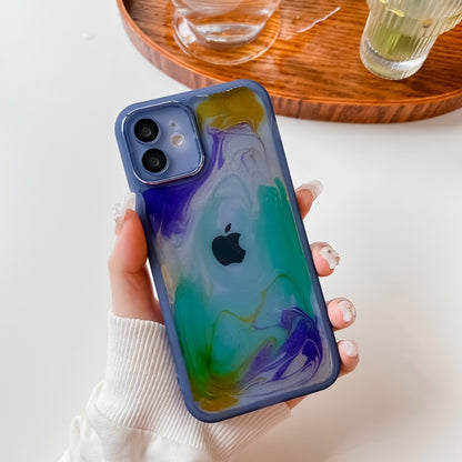 For iPhone 12 Oil Painting Electroplating TPU Phone Case(Blue) by buy2fix