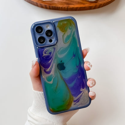 For iPhone 12 Pro Max Oil Painting Electroplating TPU Phone Case(Blue) by buy2fix