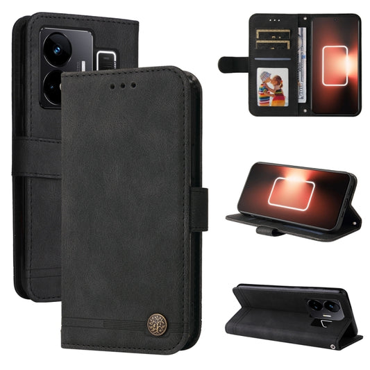 For Realme GT Neo 5 5G / GT3 Skin Feel Life Tree Metal Button Leather Phone Case(Black) - Realme Cases by buy2fix | Online Shopping UK | buy2fix