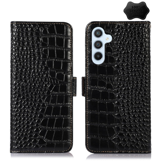 For Samsung Galaxy M54 5G Crocodile Top Layer Cowhide Leather Phone Case(Black)