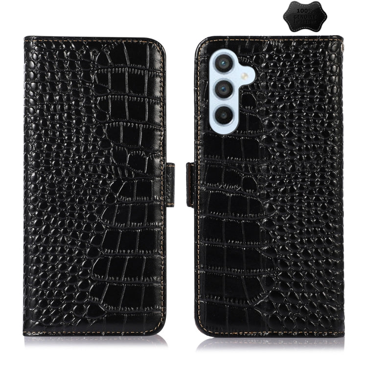 For Samsung Galaxy M34 5G Crocodile Top Layer Cowhide Leather Phone Case(Black) by buy2fix