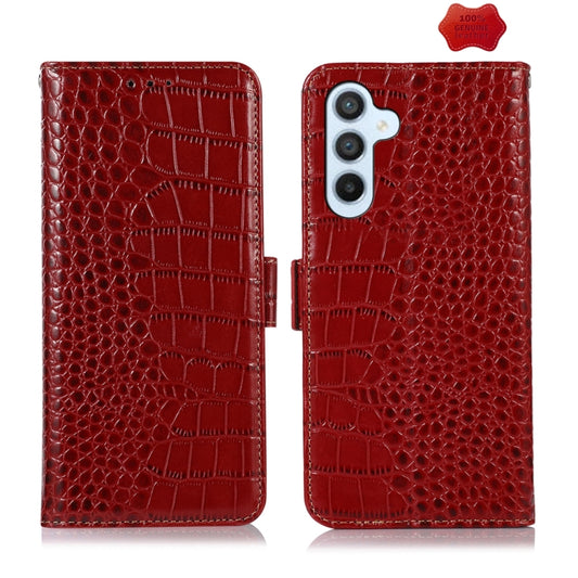 For Samsung Galaxy M34 5G Crocodile Top Layer Cowhide Leather Phone Case(Red) by buy2fix