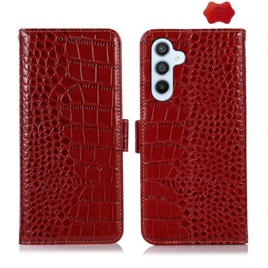 For Samsung Galaxy M34 5G Crocodile Top Layer Cowhide Leather Phone Case(Red)