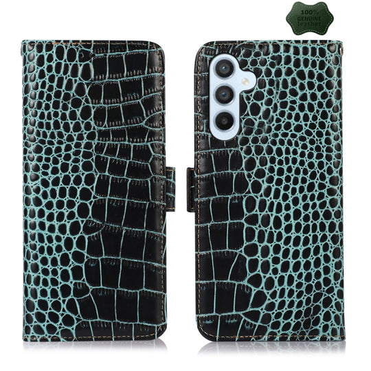 For Samsung Galaxy M34 5G Crocodile Top Layer Cowhide Leather Phone Case(Green)