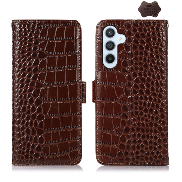 For Samsung Galaxy M34 5G Crocodile Top Layer Cowhide Leather Phone Case(Brown) by buy2fix