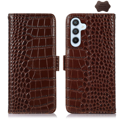 For Samsung Galaxy M34 5G Crocodile Top Layer Cowhide Leather Phone Case(Brown) by buy2fix