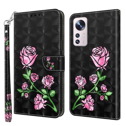For Xiaomi 12 3D Painted Pattern Leather Phone Case(Rose) by buy2fix