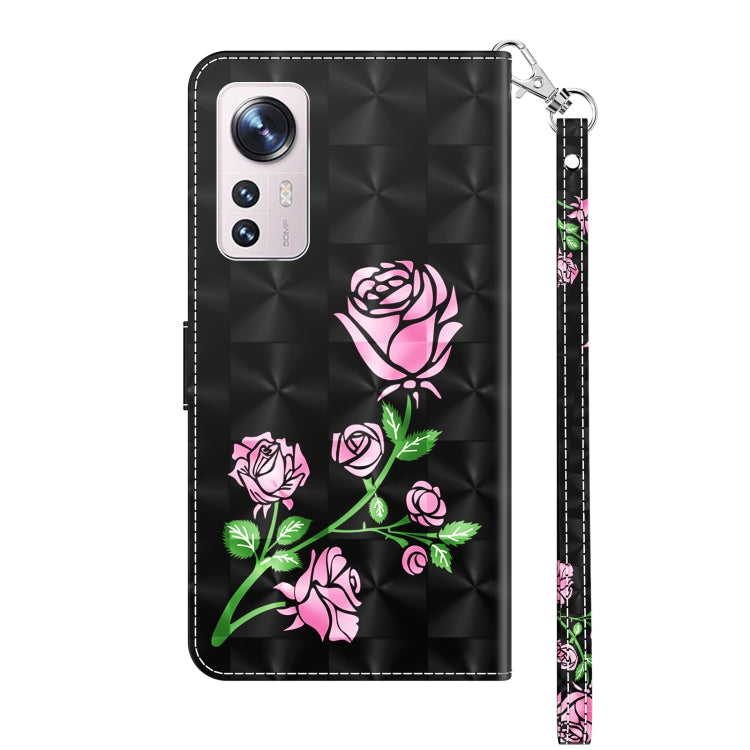 For Xiaomi 12 3D Painted Pattern Leather Phone Case(Rose) by buy2fix