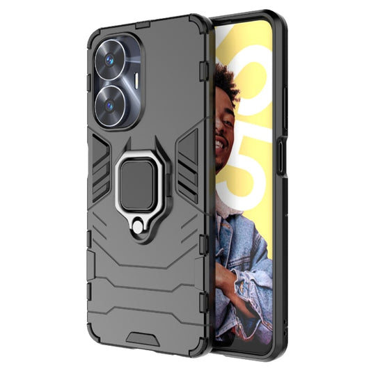 For Realme C55 Shockproof PC + TPU Holder Phone Case(Black) - Realme Cases by buy2fix | Online Shopping UK | buy2fix