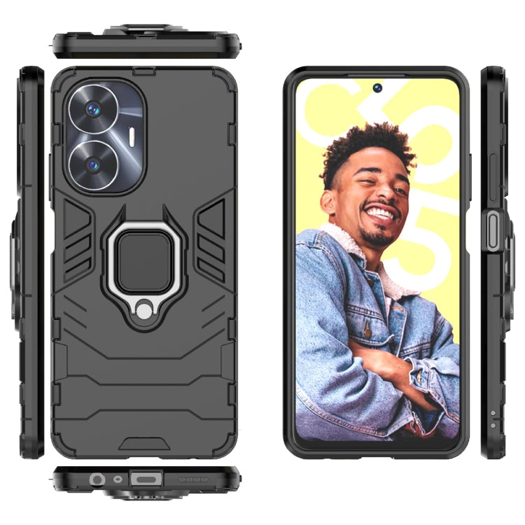 For Realme C55 Shockproof PC + TPU Holder Phone Case(Black) - Realme Cases by buy2fix | Online Shopping UK | buy2fix