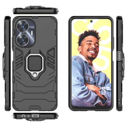 For Realme C55 Shockproof PC + TPU Holder Phone Case(Black) - Realme Cases by buy2fix | Online Shopping UK | buy2fix