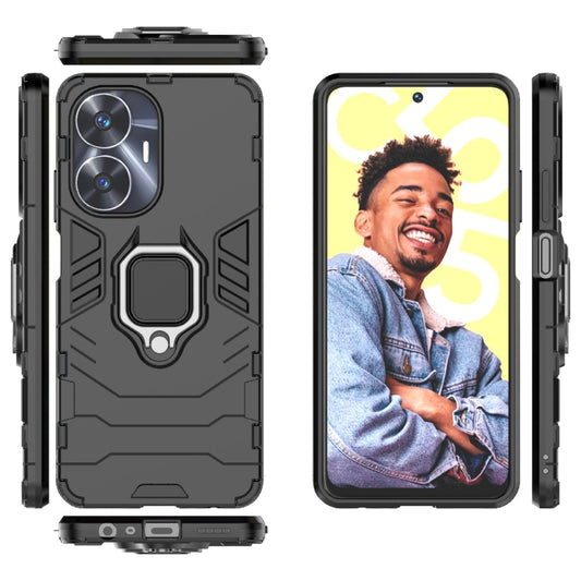 For Realme C55 Shockproof PC + TPU Holder Phone Case(Black) - Realme Cases by buy2fix | Online Shopping UK | buy2fix