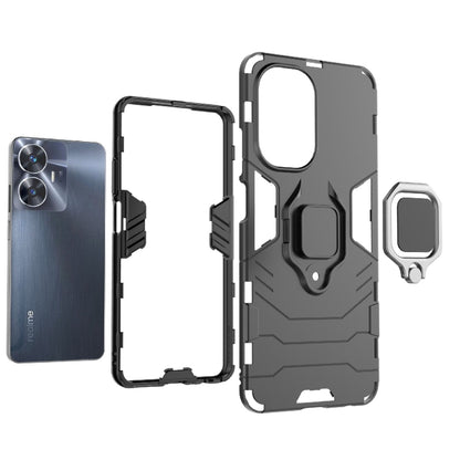 For Realme C55 Shockproof PC + TPU Holder Phone Case(Black) - Realme Cases by buy2fix | Online Shopping UK | buy2fix