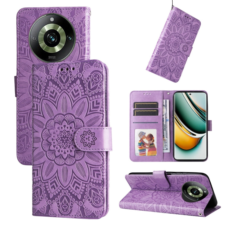 For Realme 11 Pro / 11 Pro+ Embossed Sunflower Leather Phone Case(Purple) - Realme Cases by buy2fix | Online Shopping UK | buy2fix