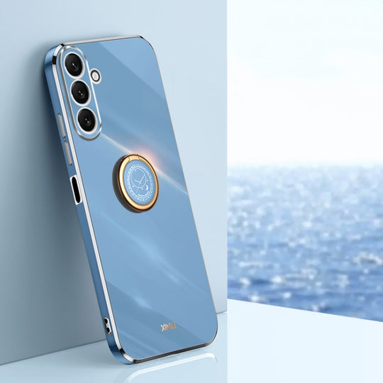 For Samsung Galaxy M54 5G XINLI Straight Edge 6D Electroplate TPU Phone Case with Ring Holder(Celestial Blue)