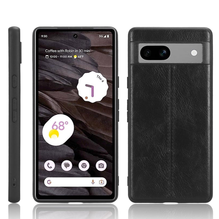 For Google Pixel 7a Sewing Cow Pattern Skin PC + PU + TPU Phone Case(Black) - Google Cases by buy2fix | Online Shopping UK | buy2fix