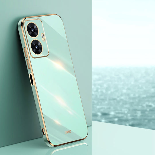 For Realme C55 XINLI Straight 6D Plating Gold Edge TPU Phone Case(Mint Green)