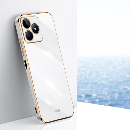 For Realme C53 2023 XINLI Straight 6D Plating Gold Edge TPU Phone Case(White) - Realme Cases by XINLI | Online Shopping UK | buy2fix