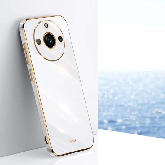 For Realme 11 Pro+ 5G XINLI Straight 6D Plating Gold Edge TPU Phone Case(White)