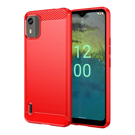For Nokia C12 Plus Brushed Texture Carbon Fiber TPU Phone Case(Red) - Nokia Cases by buy2fix | Online Shopping UK | buy2fix
