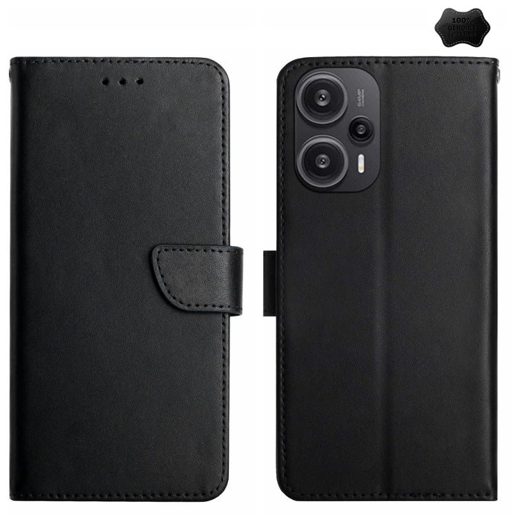 For Xiaomi Poco F5 Genuine Leather Fingerprint-proof Flip Phone Case(Black) - Xiaomi Cases by buy2fix | Online Shopping UK | buy2fix