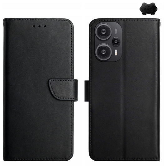 For Xiaomi Poco F5 Genuine Leather Fingerprint-proof Flip Phone Case(Black) - Xiaomi Cases by buy2fix | Online Shopping UK | buy2fix