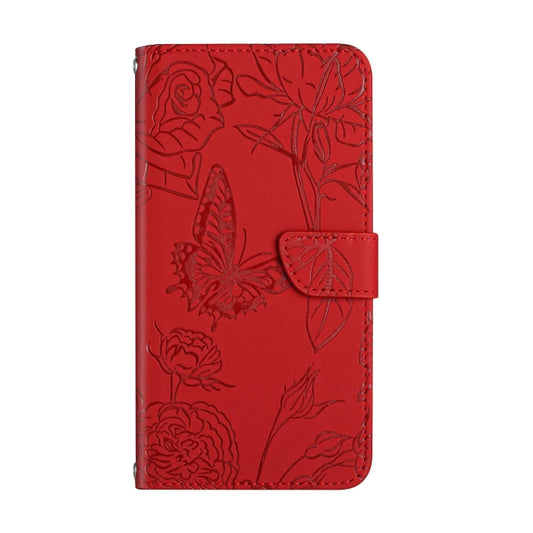 For Xiaomi Poco F5 Skin Feel Butterfly Embossed Flip Leather Phone Case(Red) - Xiaomi Cases by buy2fix | Online Shopping UK | buy2fix