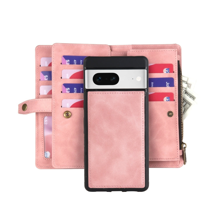 For Google Pixel 7 Zipper Wallet Detachable Magnetic Leather Phone Case(Pink) - Google Cases by buy2fix | Online Shopping UK | buy2fix