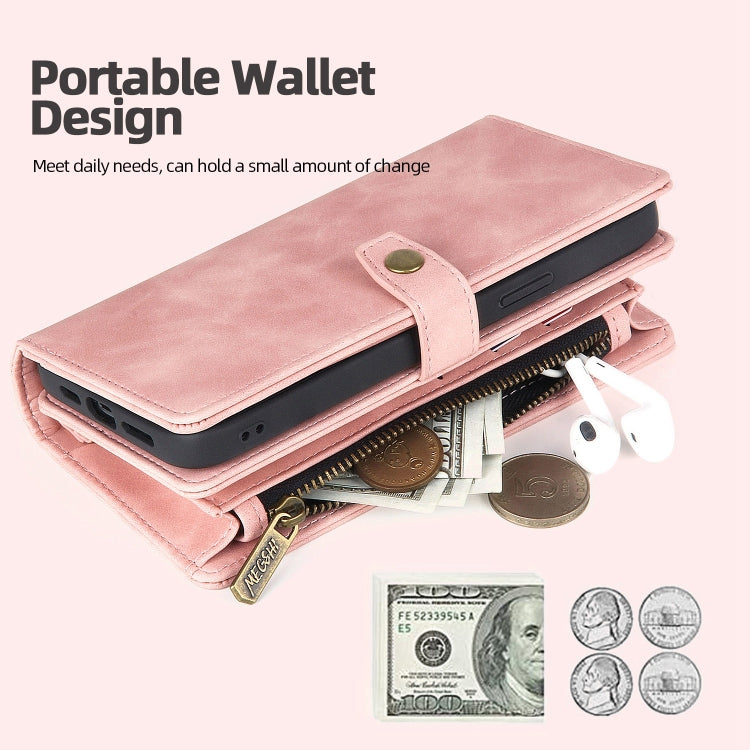 For Google Pixel 7 Zipper Wallet Detachable Magnetic Leather Phone Case(Pink) - Google Cases by buy2fix | Online Shopping UK | buy2fix