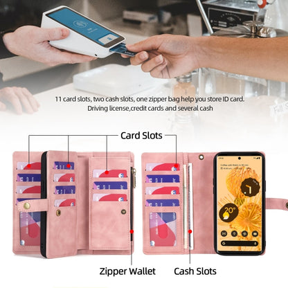 For Google Pixel 7 Zipper Wallet Detachable Magnetic Leather Phone Case(Pink) - Google Cases by buy2fix | Online Shopping UK | buy2fix