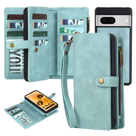 For Google Pixel 7 Zipper Wallet Detachable Magnetic Leather Phone Case(Blue)